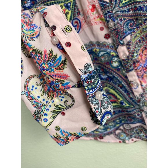 Express The Portofino Shirt Paisley Long Sleeve Button Up Top size Small Boho - Picture 9 of 16